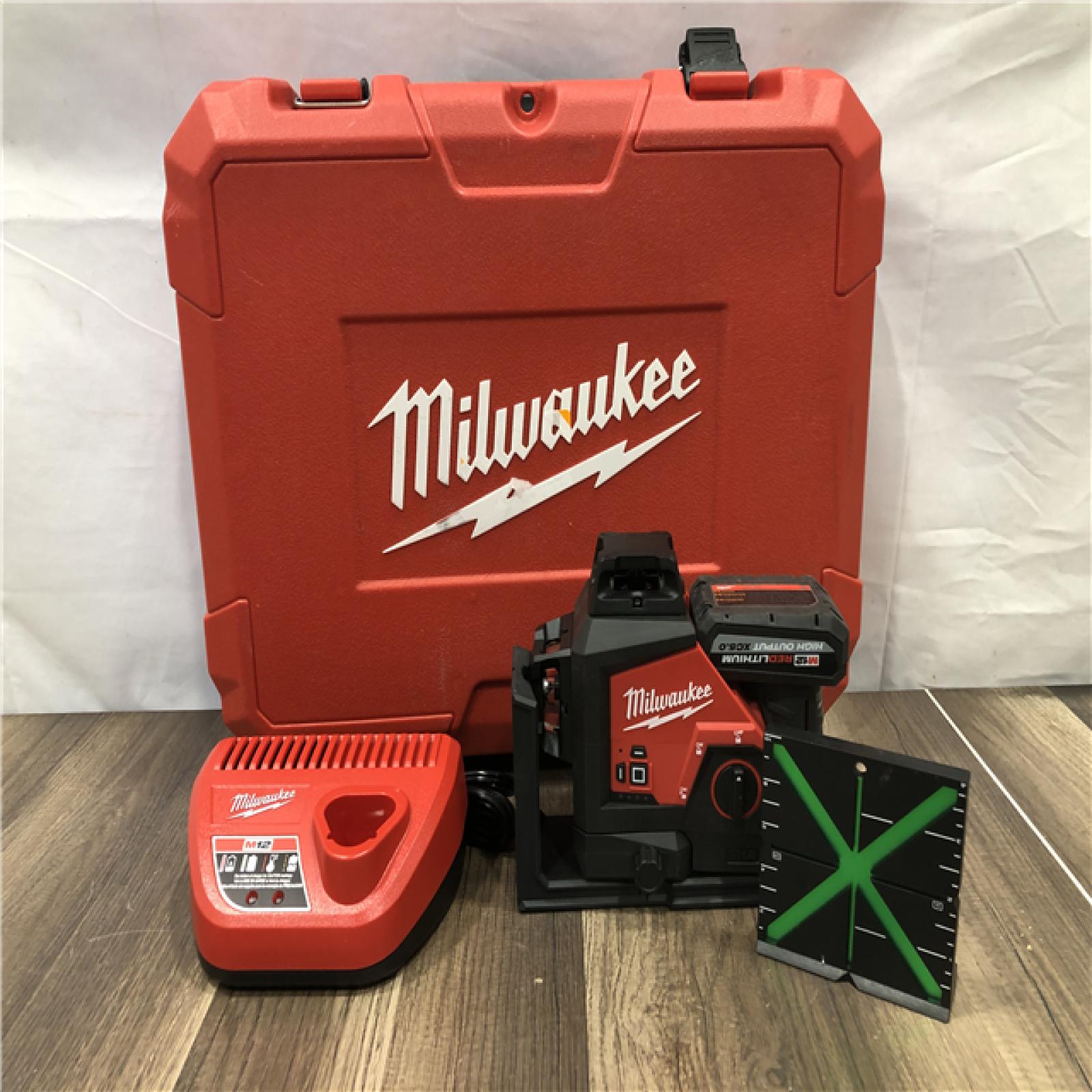 AS-IS Milwaukee 12-Volt Lithium-Ion Cordless Green 250 ft. 3-Plane Laser Level Kit
