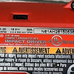 AS-IS Milwaukee 18V Lithium-Ion Compact Brushless Cordless 1/4 in. Impact Driver Kit