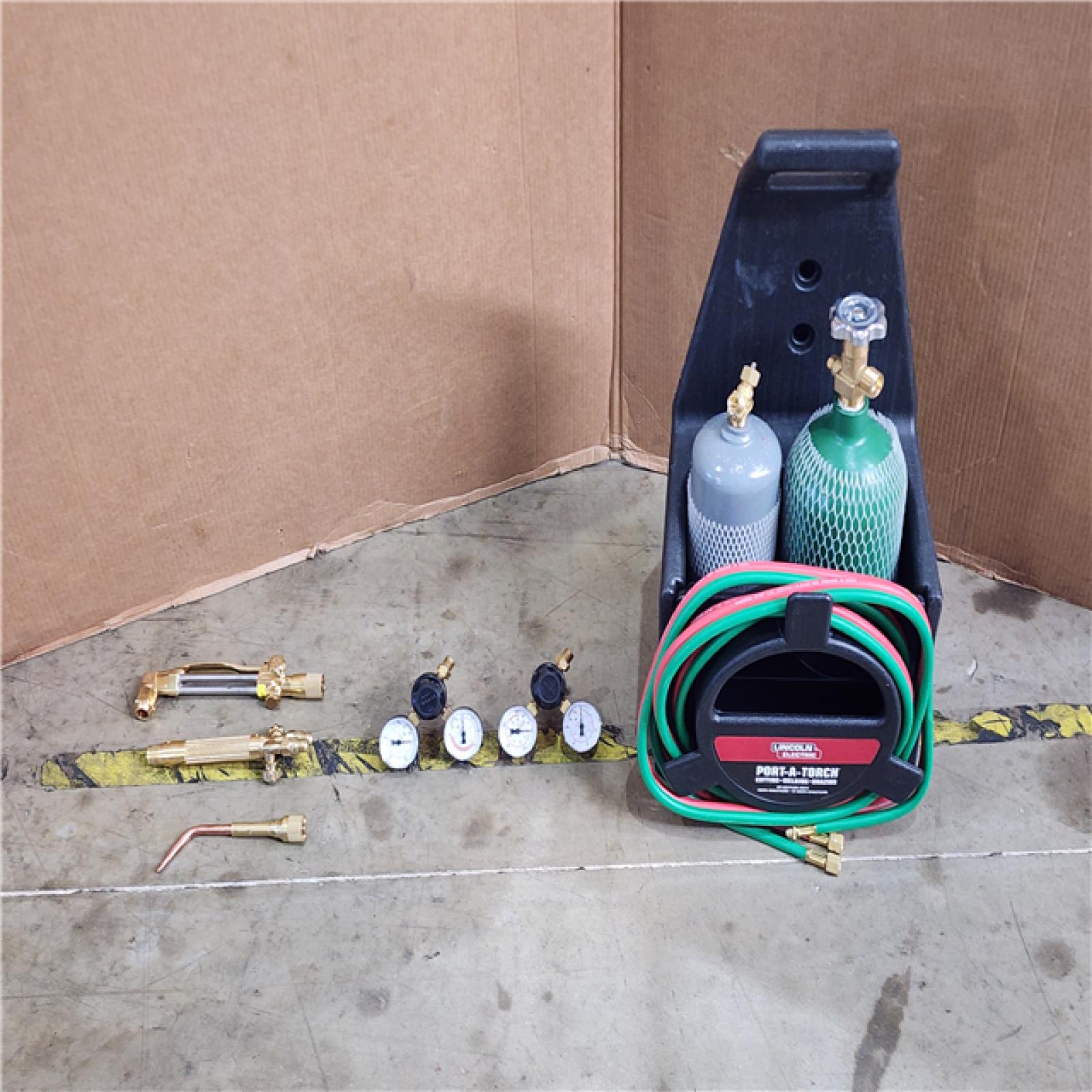 HOUSTON LOCATION - AS-IS Lincoln Electric Port-a-Torch Kit with Oxygen and Acetylene Tanks and 3/16 in. X 12 Ft. Hose for Cutting Welding and Brazing