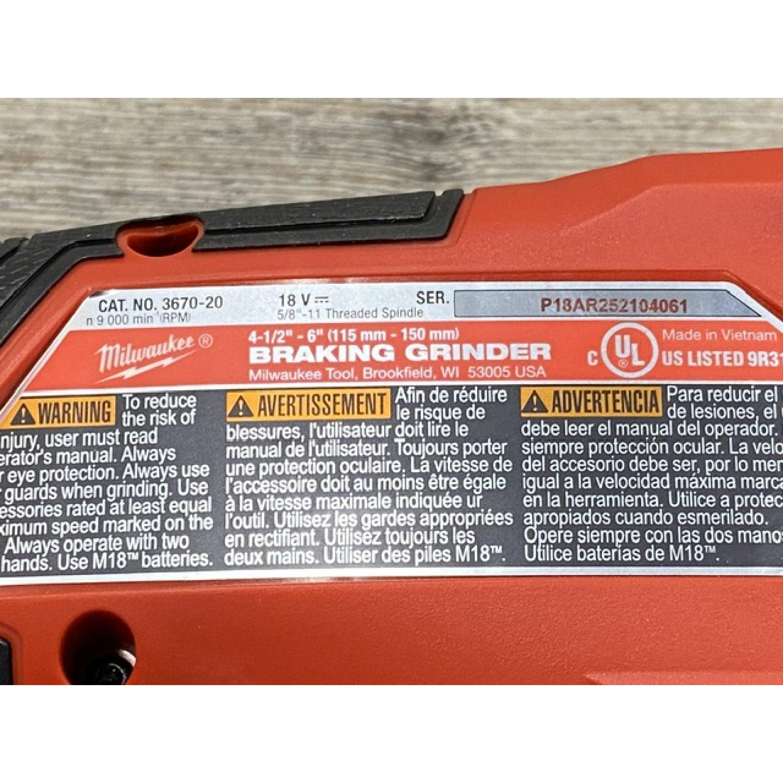 AS-IS Milwaukee FUEL 18-Volt Lithium-Ion Brushless Cordless 4-1/2 in./6 in. Braking Grinder with Paddle Switch (Tool-Only)
