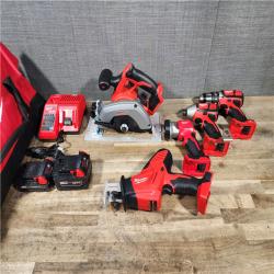 HOUSTON LOCATION - AS-IS Milwaukee M18 18-Volt Lithium-Ion Cordless Combo Tool Kit (5-Tool) with (1) 3.0Ah and (1) 1.5Ah Battery  (1) Charger  (1) Tool Bag