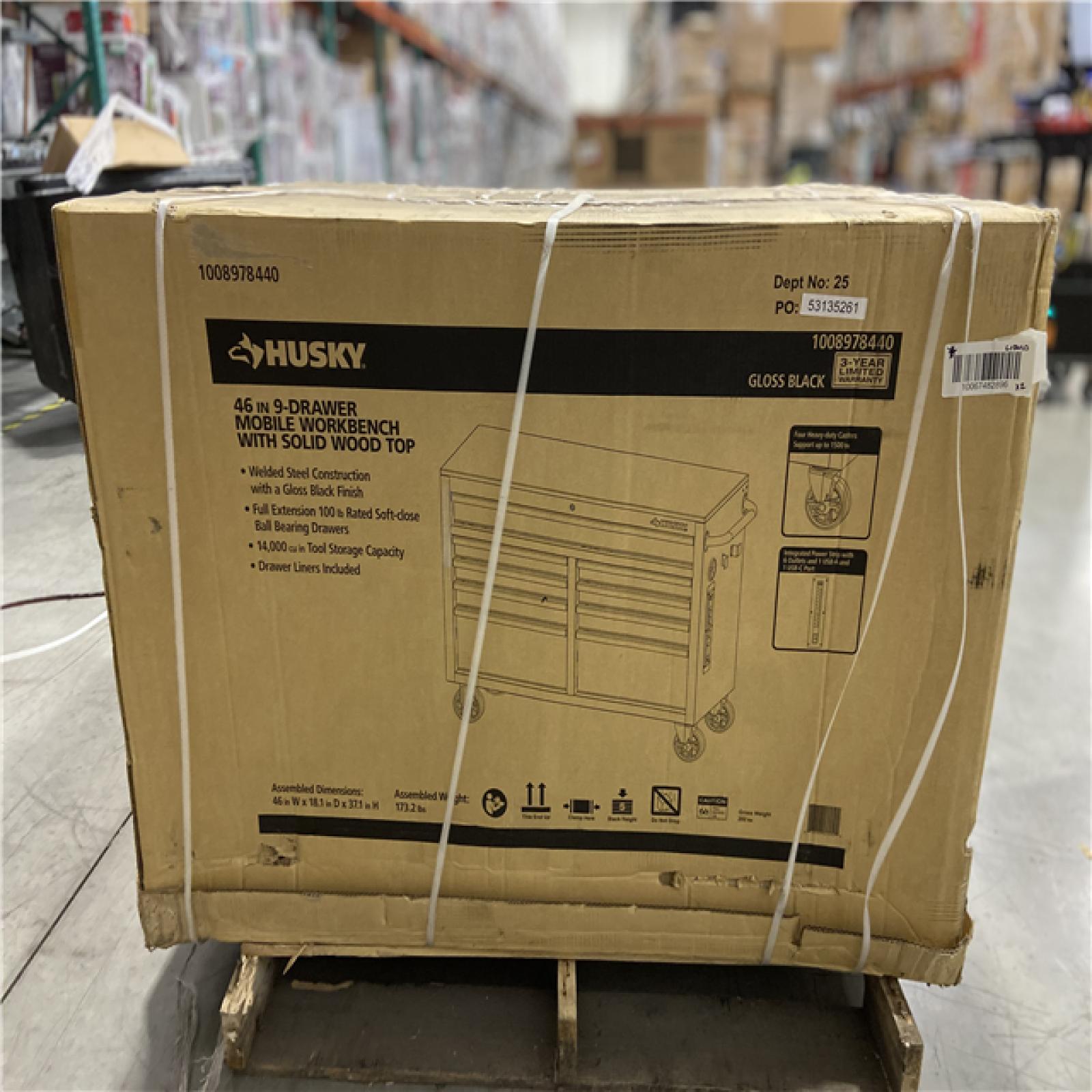 DALLAS LOCATION - Husky Tool Storage 46 in. W x 18 in. D 9-Drawer Mobile Workbench Cabinet in Gloss Black - 2 UNITS