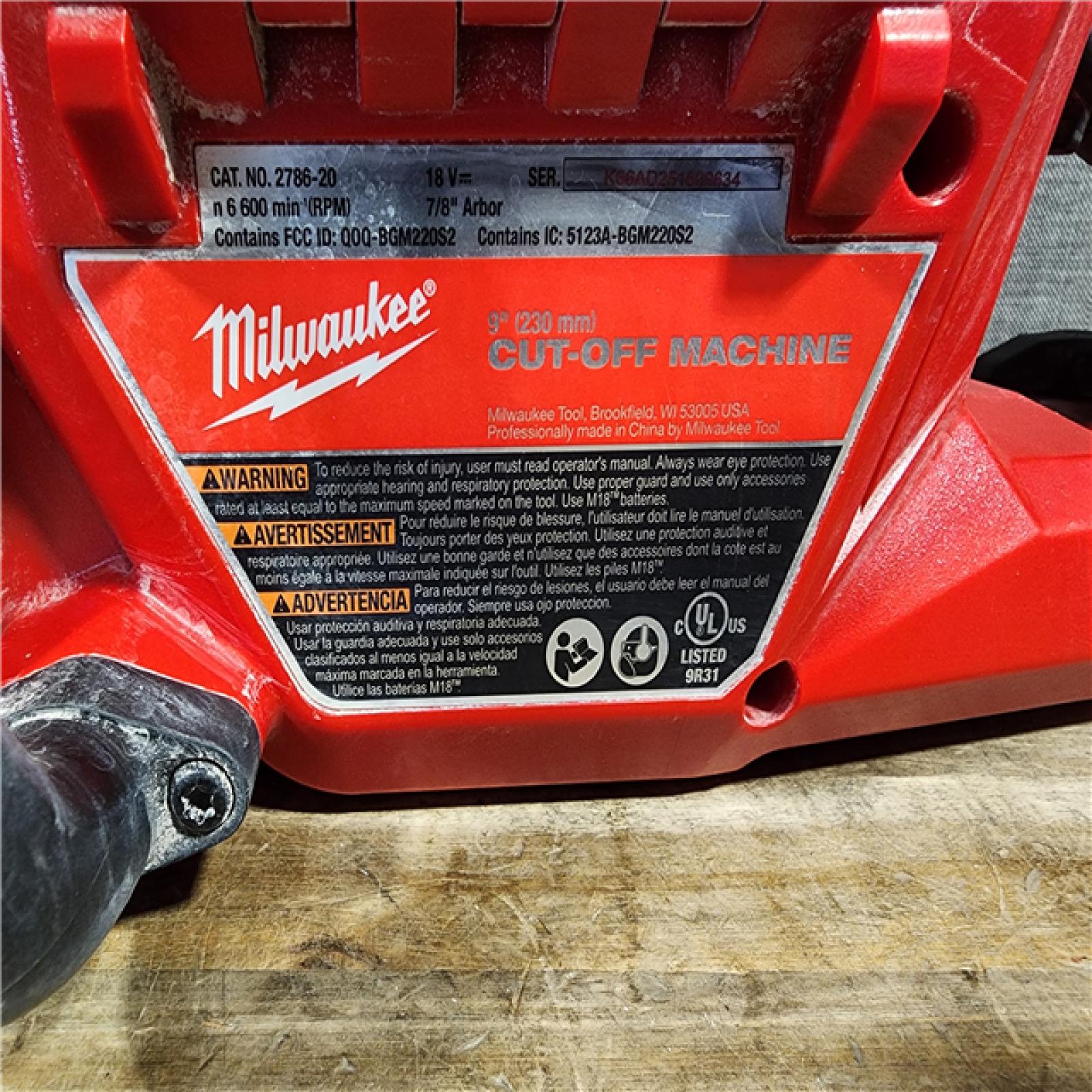 HOUSTON LOCATION - AS-IS Milwaukee M18 FUEL 9 Cut-Off Saw with ONE-KEY (TOOL ONLY)