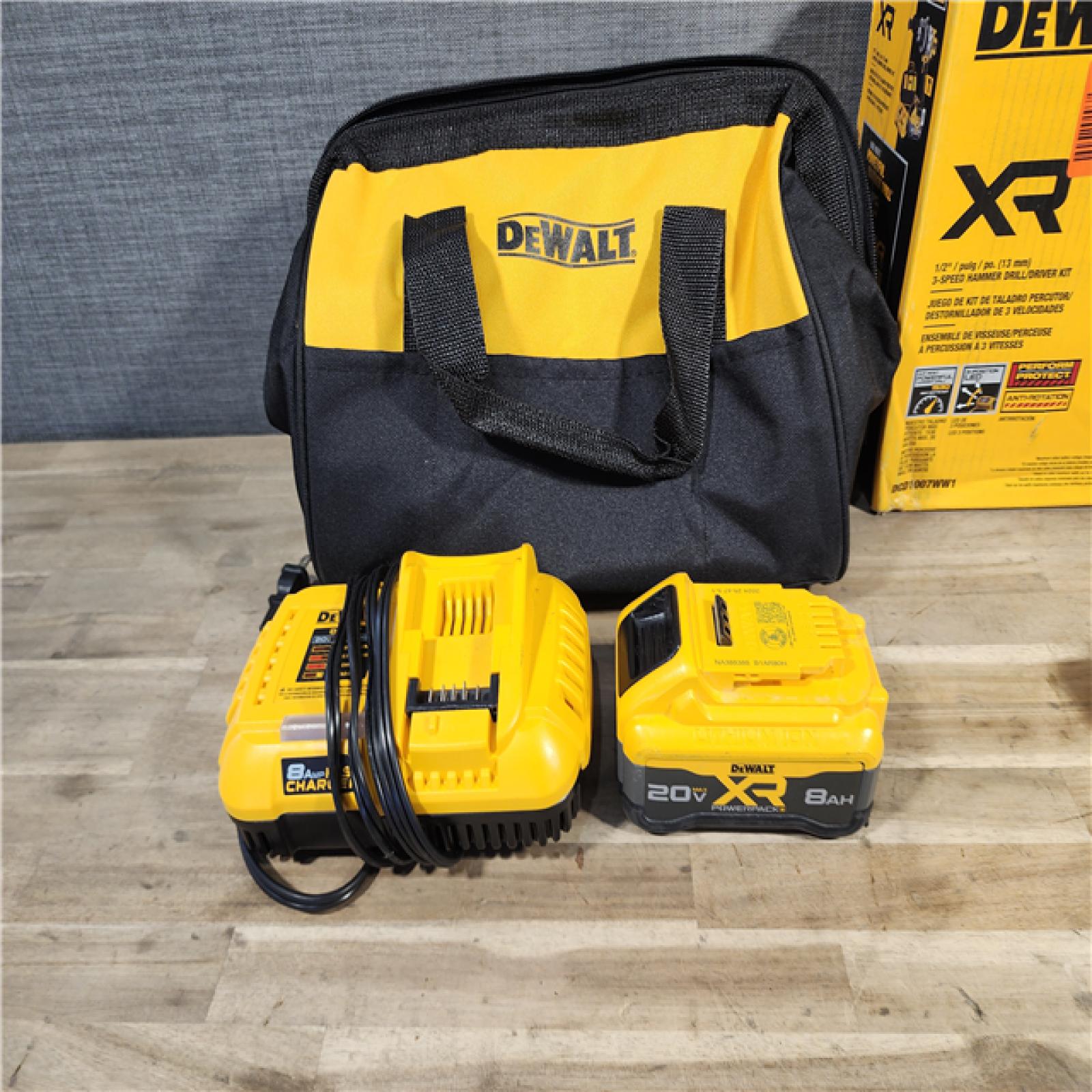 HOUSTON LOCATION - AS-IS DEWALT 20V XR Lithium-Ion Cordless Hammer Drill Kit with 8.0 Ah Battery, Charger and Kit Bag