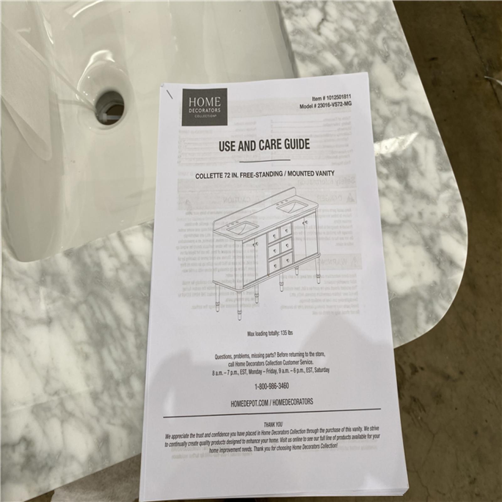 Houston Location AS IS - Collette 72 IN. Free Standing Mounted Vanity