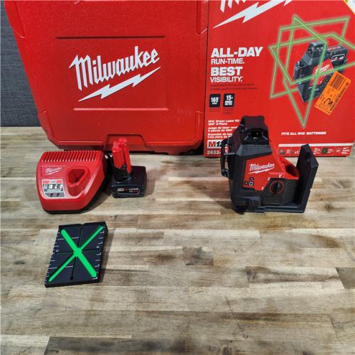 HOUSTON LOCATION - AS-IS Milwaukee-3632-21 M12 Green Beam Laser 360Â° 3-Plane Kit