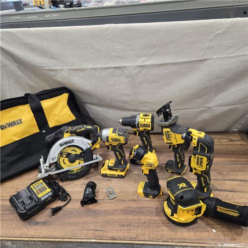 AS-IS DEWALT 20-Volt MAX Lithium-Ion Cordless 7-Tool Combo Kit with 2.0 Ah Battery, 5.0 Ah Battery and Charger