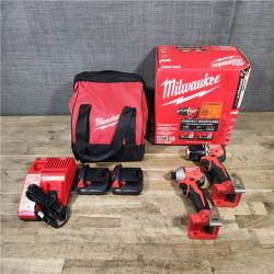 HOUSTON LOCATION - AS-IS Milwaukee M18 18V Lithium-Ion Brushless Cordless Compact Drill/Impact Combo Kit (2-Tool) W/(2) 2.0 Ah Batteries  Charger & Bag
