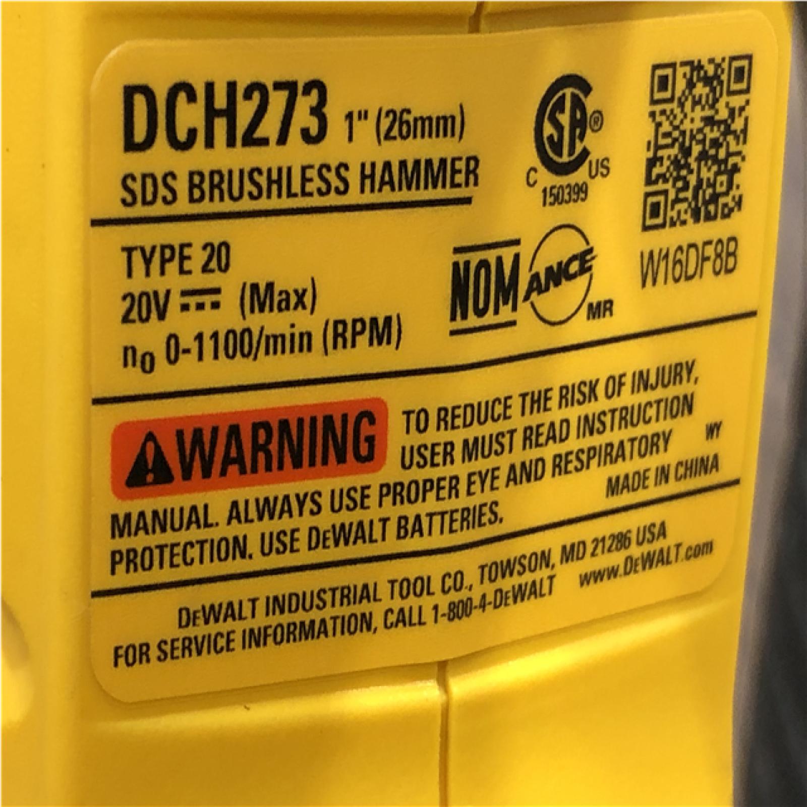 AS-IS DEWALT 20V MAX XR Cordless Brushless 1 in. SDS Plus L-Shape Rotary Hammer (Tool Only)