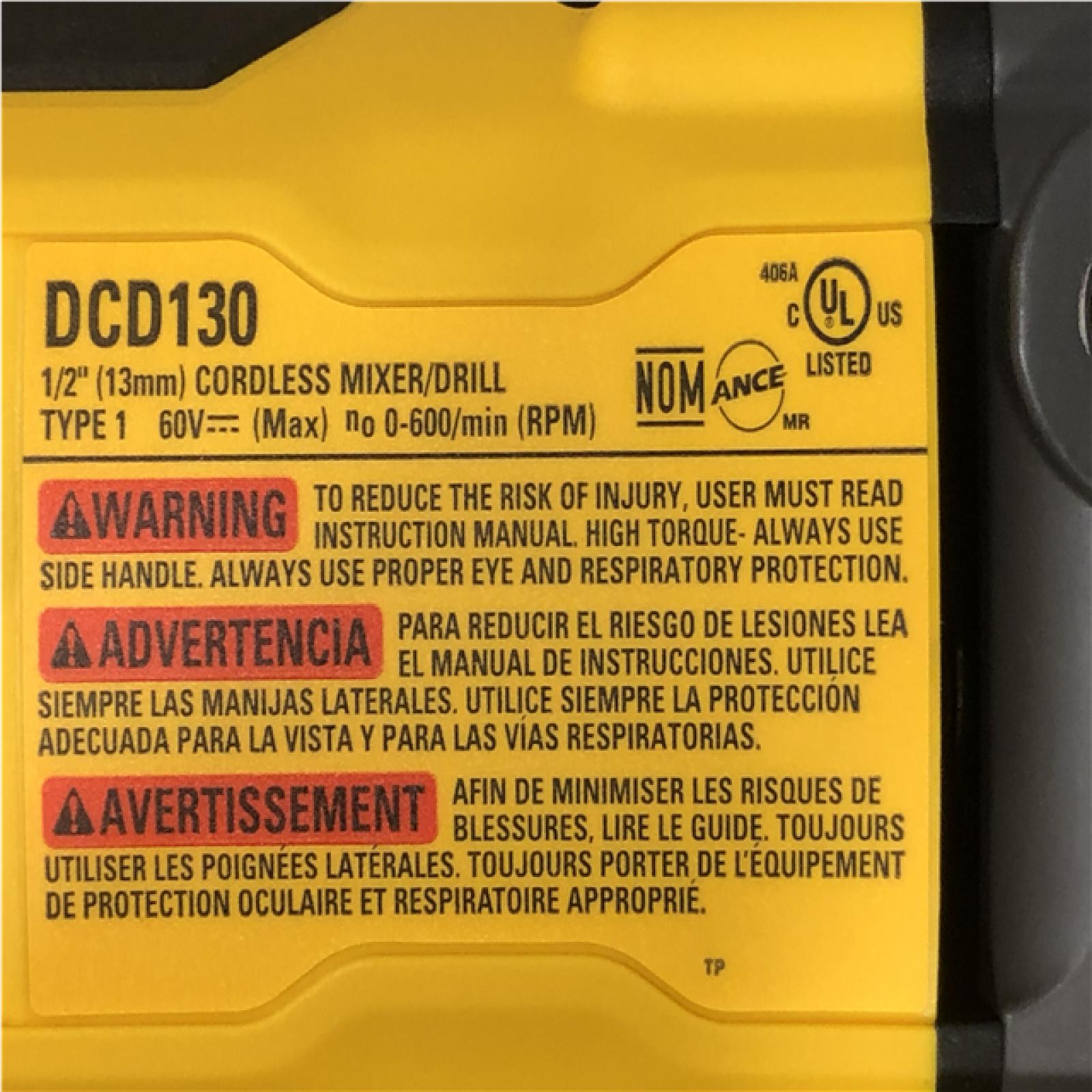 AS-IS DEWALT FLEXVOLT 60-Volt MAX Cordless Brushless 1/2 in. Mixer/Drill with E-Clutch (Tool-Only)