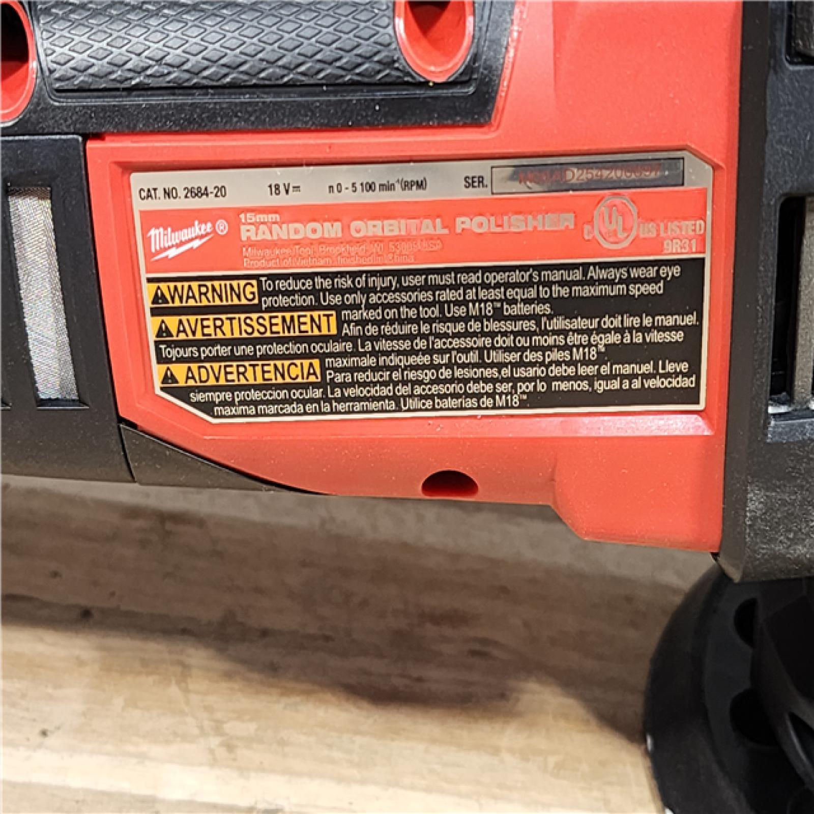 HOUSTON LOCATION - AS-IS (APPEARS LIKE NEW) Milwaukee FUEL18V Lithium-Ion Brushless Cordless 15MM DA Polisher (Tool-Only)