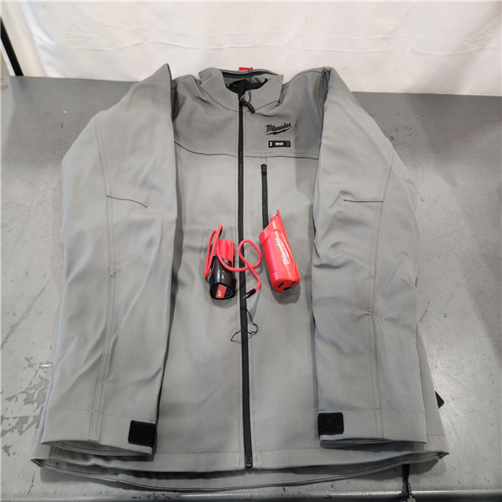 AS-IS- Milwaukee Men's Large 12-Volt Lithium-Ion Cordless Tough Shell Gray Heated Jacket Kit