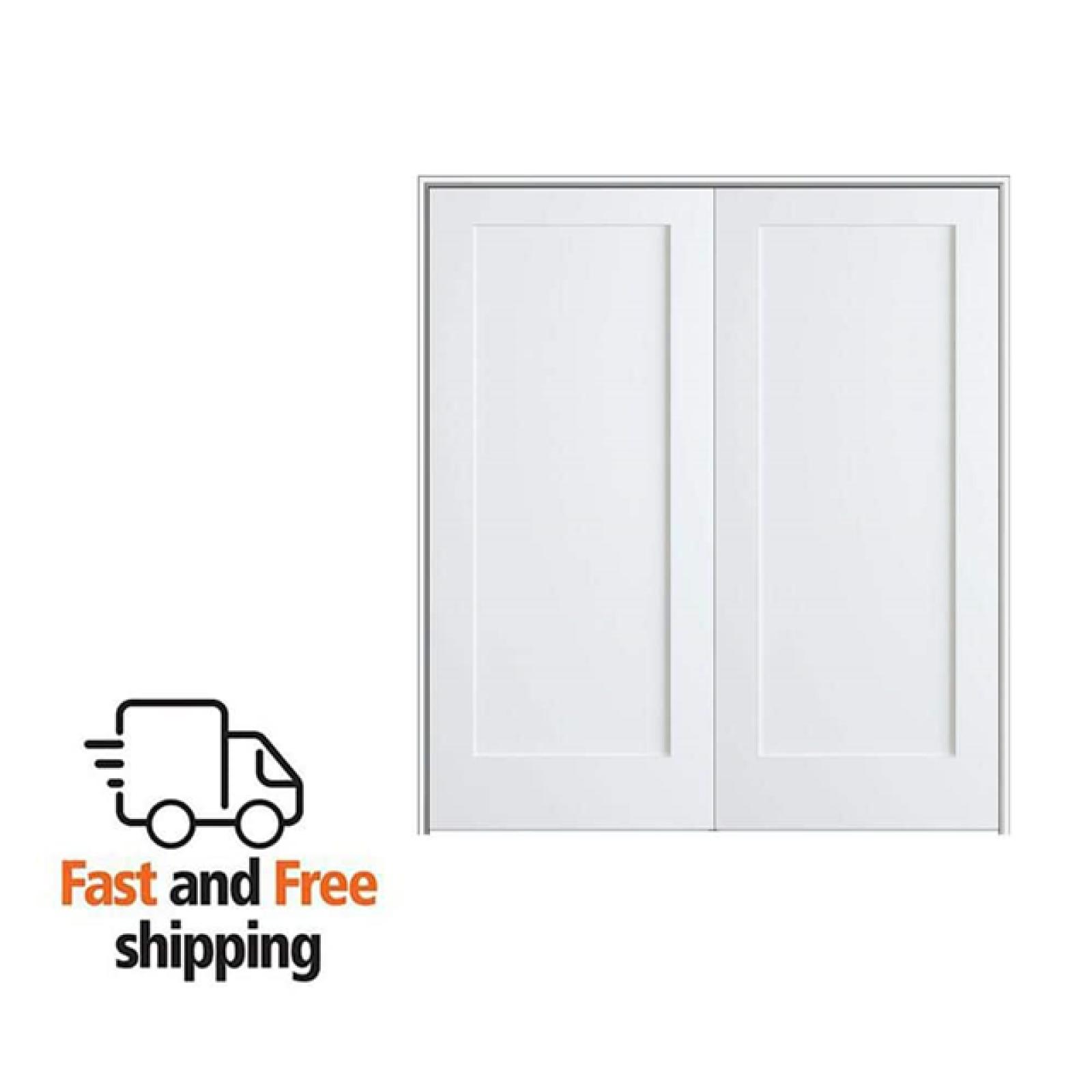 Phoenix NEW MMI DOOR Shaker Flat Panel 48 in. x 80 in. Both Active Solid Core Primed Composite Double Prehung French Door w/ 4-9/16 in. Jamb (SEALED)