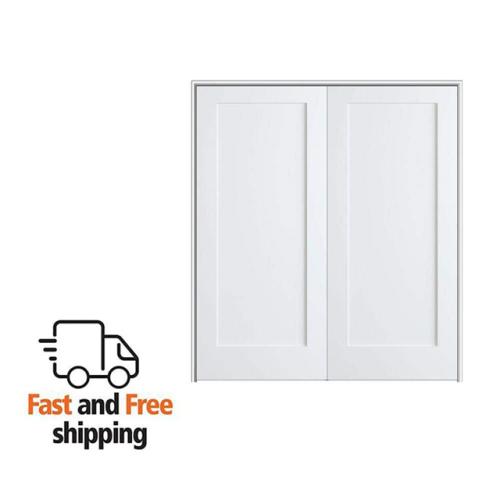 Phoenix NEW MMI DOOR Shaker Flat Panel 48 in. x 80 in. Both Active Solid Core Primed Composite Double Prehung French Door w/ 4-9/16 in. Jamb (SEALED)
