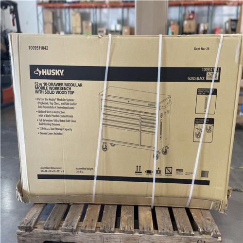 DALLAS LOCATION- AS-IS HUSKY 52 in. W x 20 in. 10 Drawer Mobile Workbench Gloss Black/Wood Top