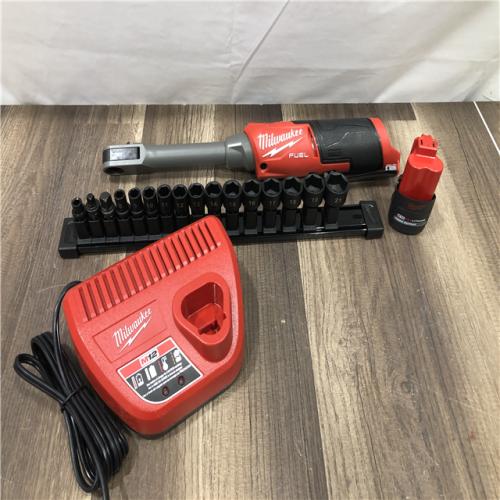 AS-IS Milwaukee FUEL INSIDER 12V Lithium-Ion Brushless Cordless 1/4 in. - 3/8 in. Extended Reach Box Ratchet Kit