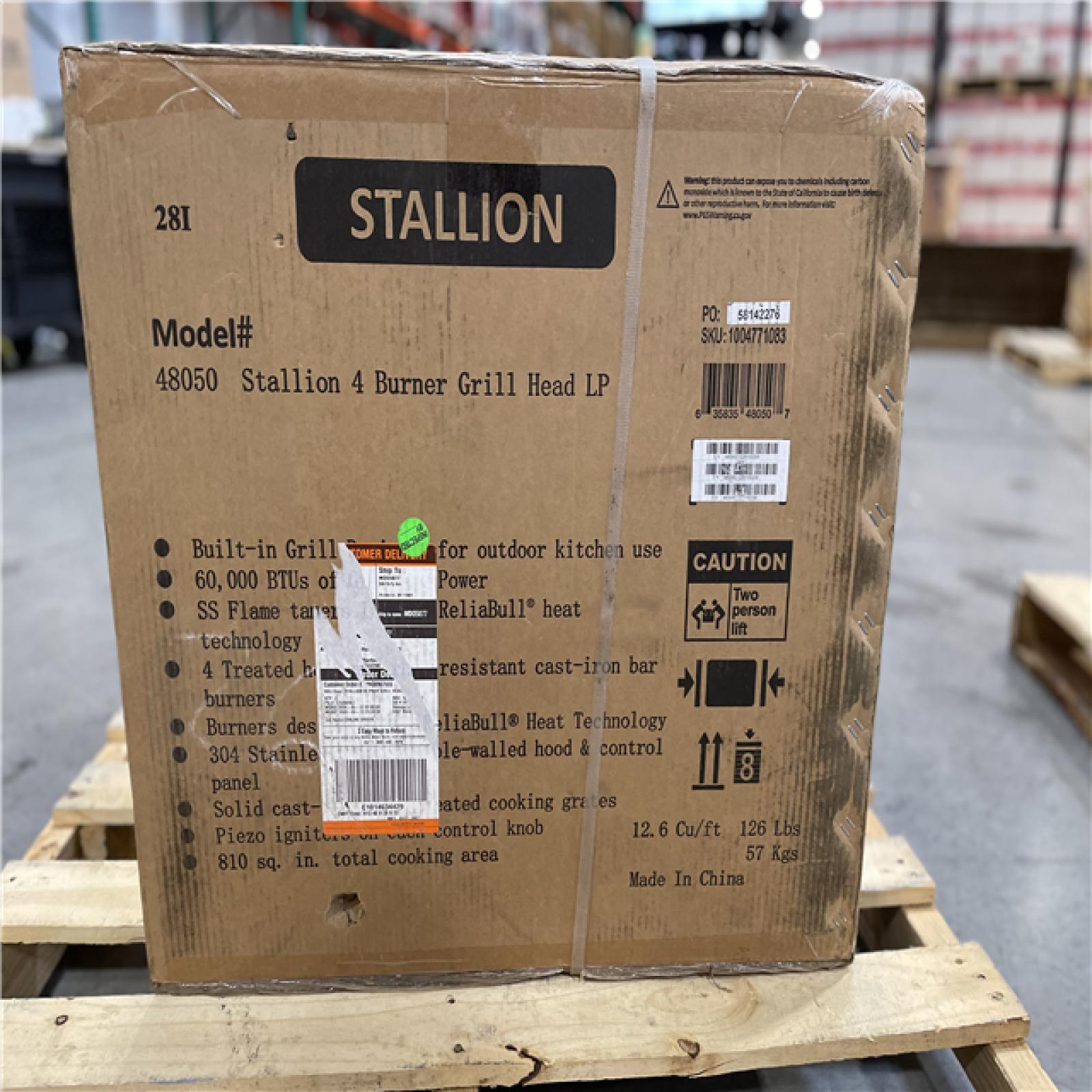 DALLAS LOCATION- NEW! BULL Stallion 4-Burner Cart Propane Grill in Stainless Steel