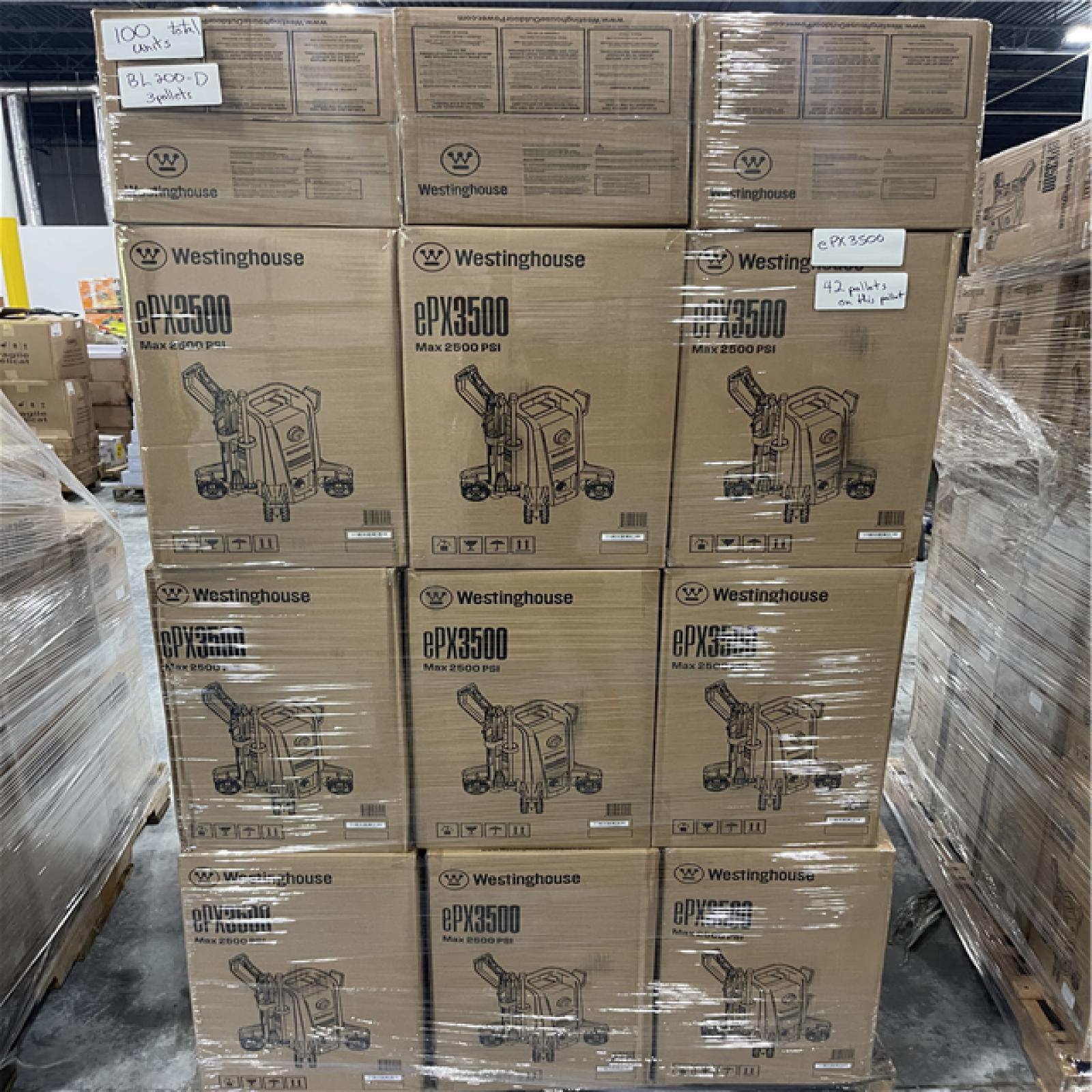 Atlanta Location New Westinghouse Pressure Washers (100 units) 3 pallets BL200-D