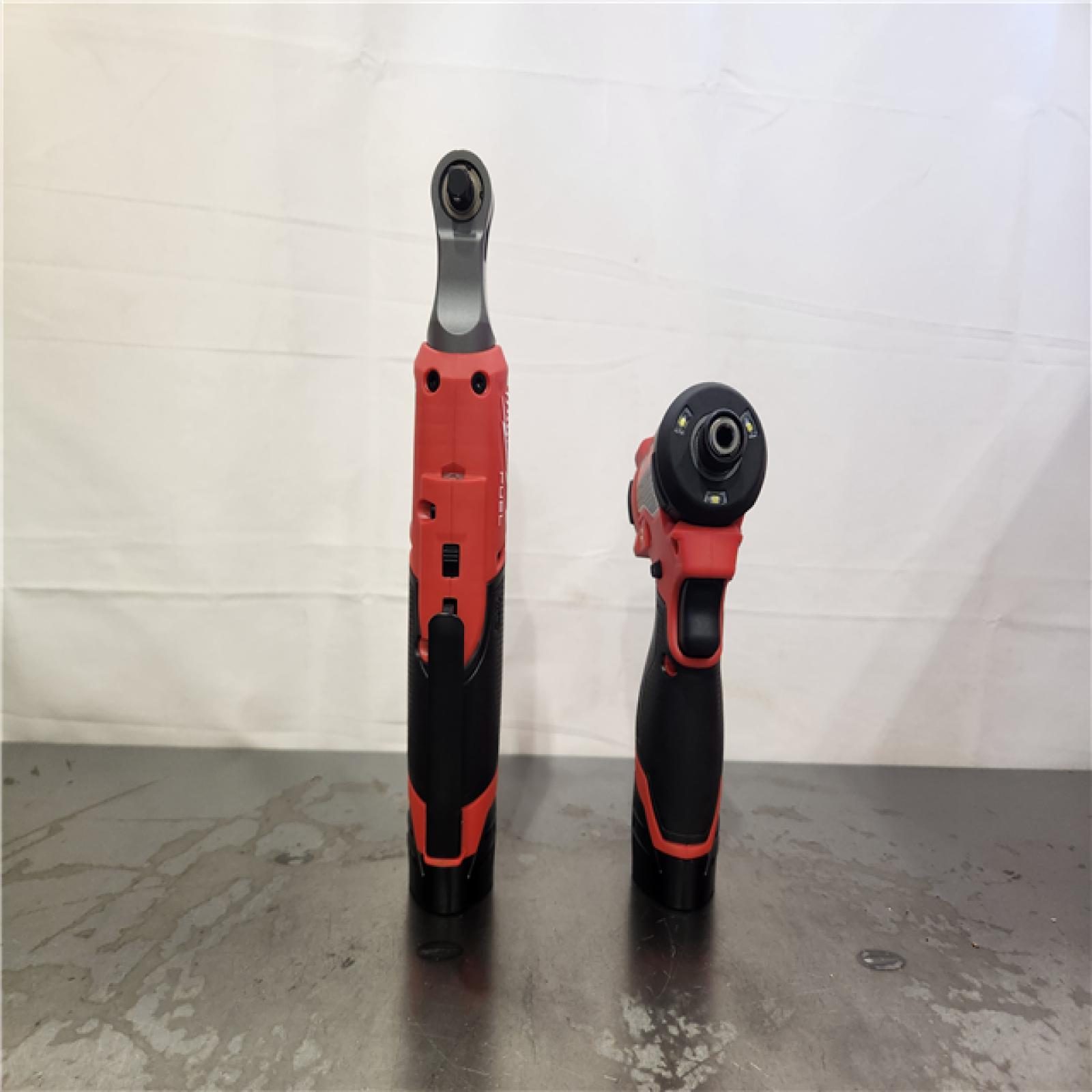 AS-IS- Milwaukee M12 FUEL 12V Lithium-Ion Cordless 3/8 in. Ratchet and 1/4 in. Impact Driver Kit
