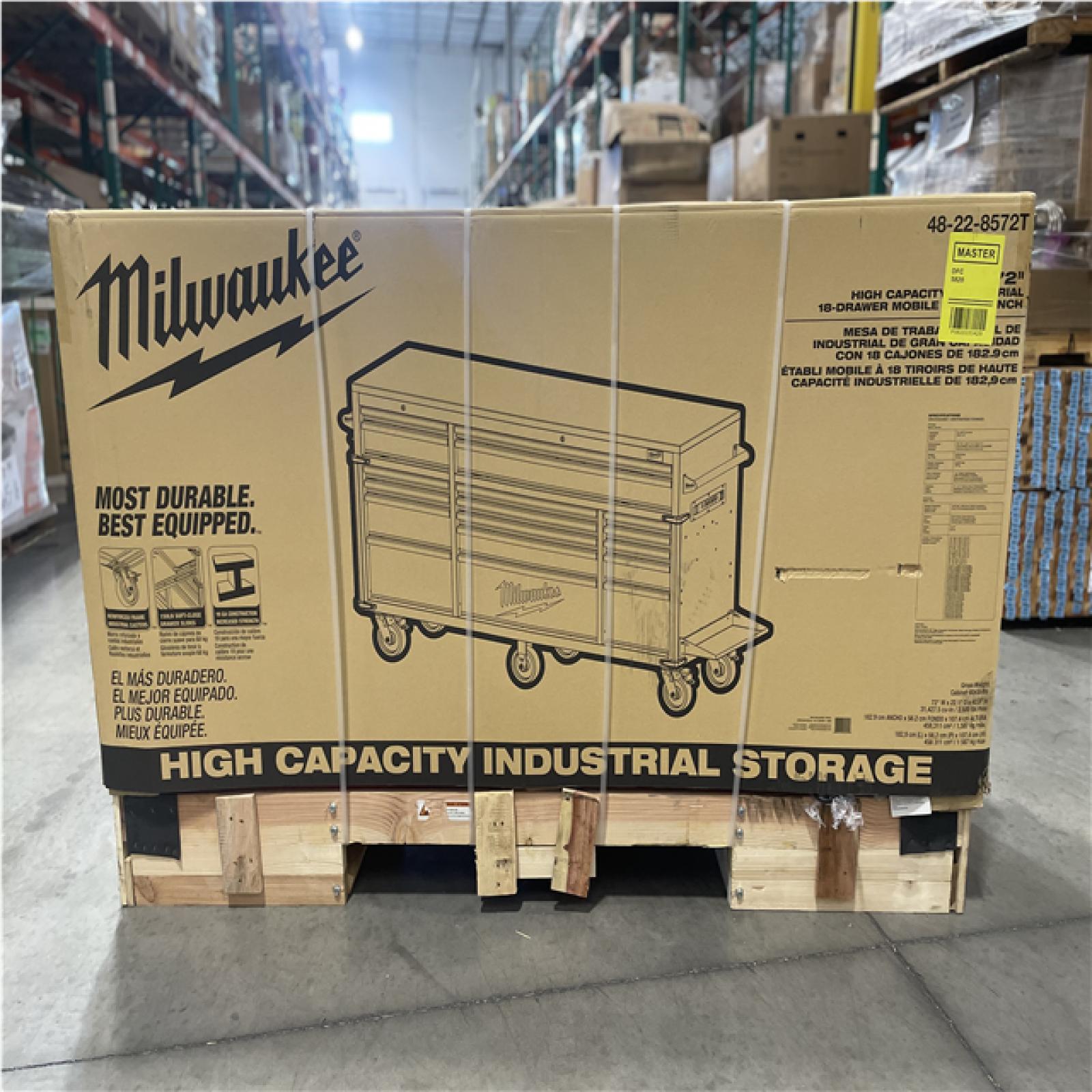 DALLAS LOCATION- MILWAUKEE 72 in. W x 22.1 in. D 18-Drawer Mobile Workbench Cabinet W/ WoodTop