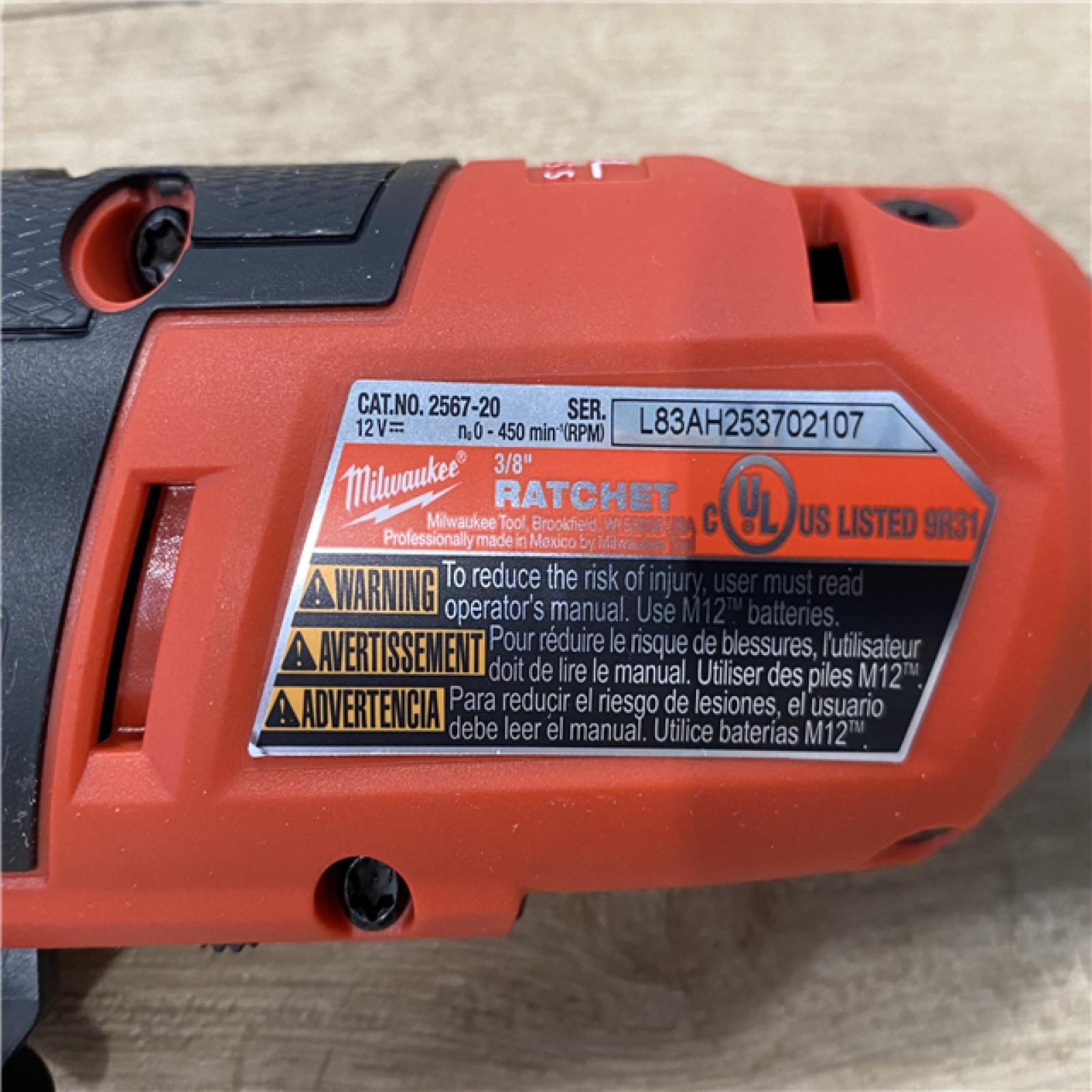 AS-IS Milwaukee M18 FUEL 18V Cordless Mid Torque 1/2 in. Impact Wrench W/ M12 FUEL 3/8 in. Ratchet & Battery/Charger Combo Kit