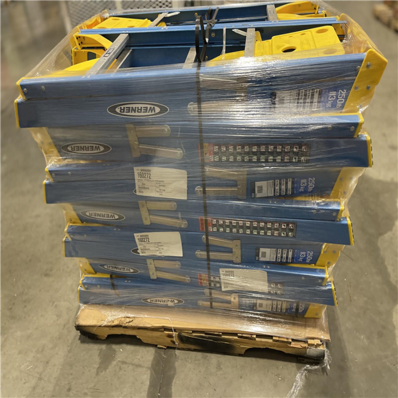 DALLAS LOCATION - Werner 4 Ft. 250 Lbs. Load Capacity Type-I Duty Rating Fiberglass Step Ladder PALLET -(14 UNITS)