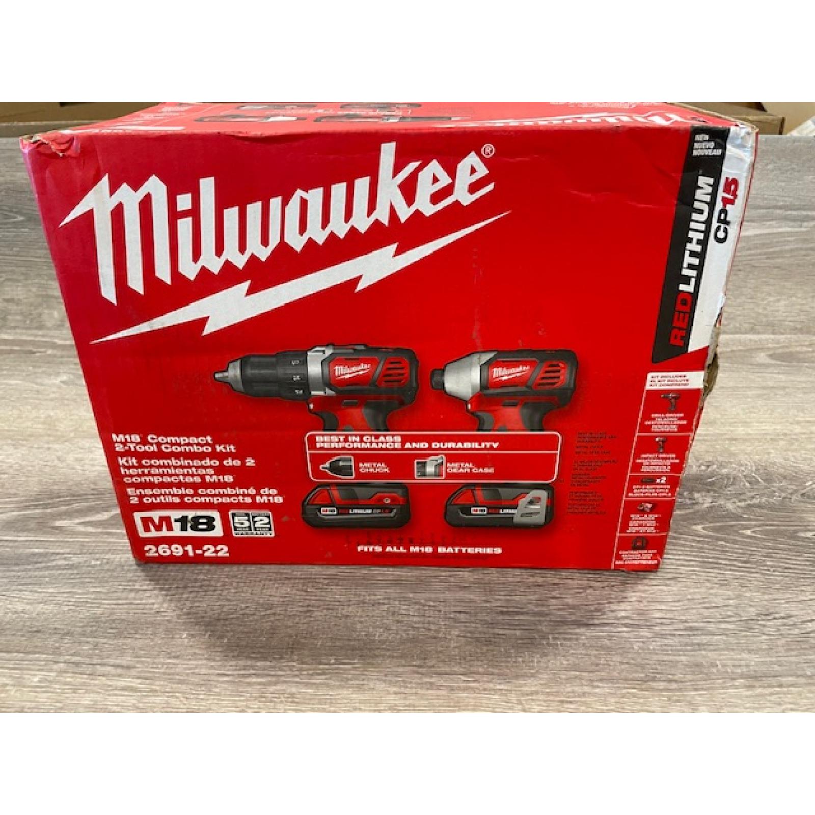 NEW - Milwaukee 18V Lithium-Ion Cordless Drill Driver/Impact Driver Combo Kit