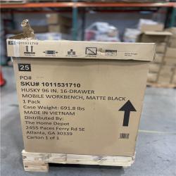 DALLAS LOCATION - Husky 96 in. W x 24 in. D 16-Drawer Heavy-Duty Mobile Workbench with Stainless Steel Top in Matte Black
