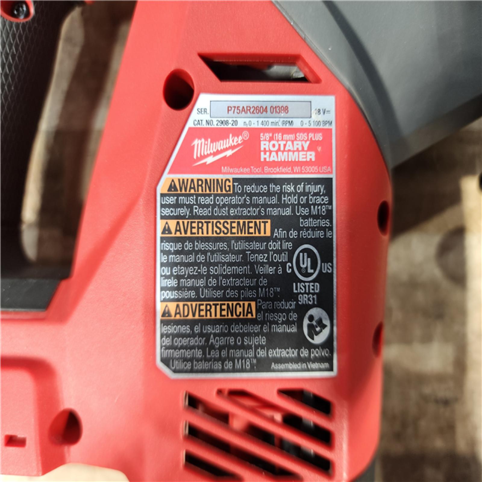 HOUSTON LOCATION - AS - IS Milwaukee FUEL 18V Lithium-Ion Brushless Cordless 5/8 in. SDS-Plus Rotary Hammer (Tool-Only)