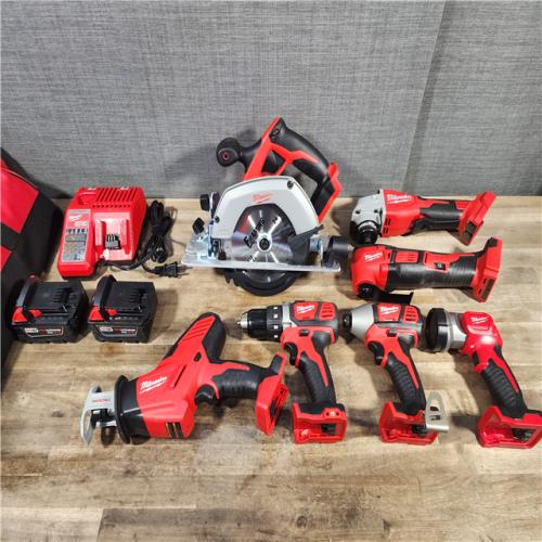 HOUSTON LOCATION - AS-IS MILWAUKEE 7 TOOL COMBO KIT W/ (2) BATTERY & CHARGER