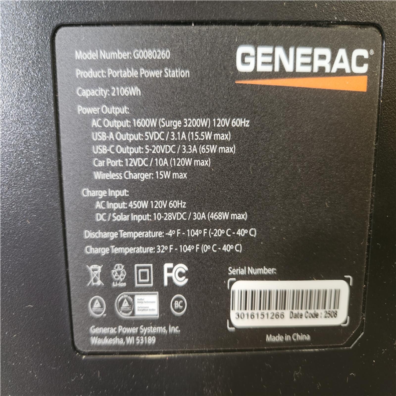 Phoenix Generac 1600W Output / 3200 Peak 1086Wh Portable Battery Power Station with Push Button Start and Solar Charging - GB1000