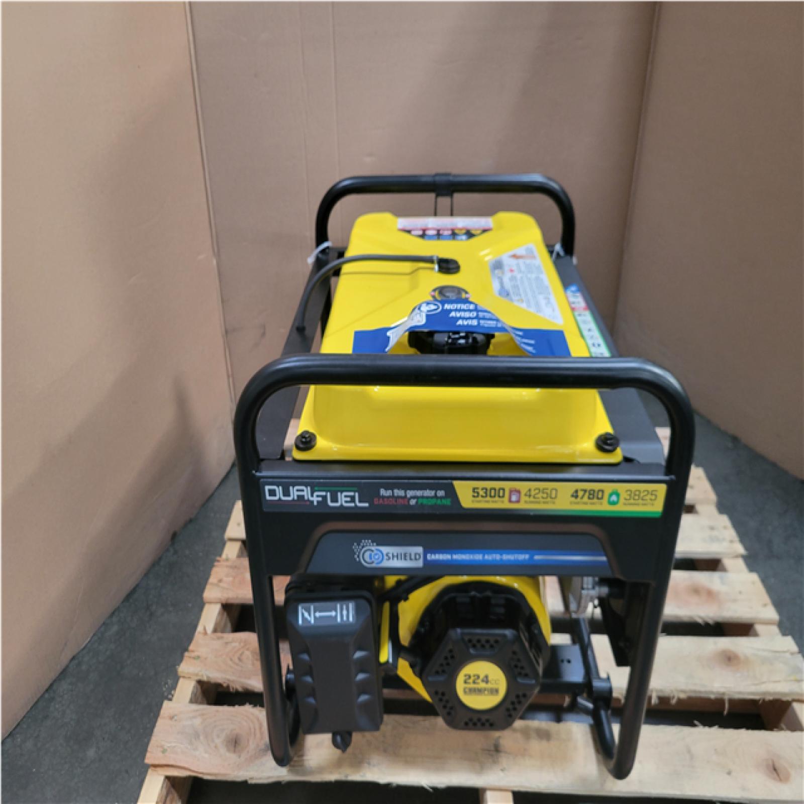 CALIFORNIA AS-IS CHAMPION 5 300 STARTING WATT 4 250 RUNNING WATT DUAL FUEL GENERATOR