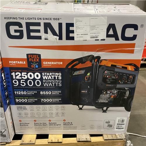 Dallas Location - As-Is  Generac Generac GP Series 9 500 Watt (120 / 240V) Electric Button / Recoil Start Tri-Fuel Portable Generator