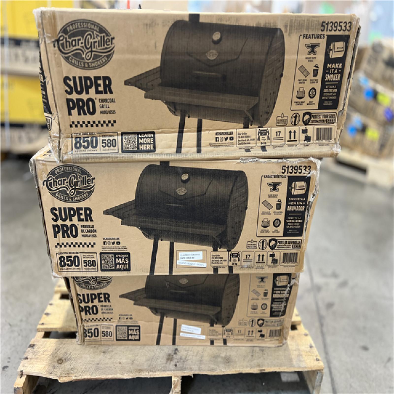 DALLAS LOCATION - Char-Griller Super Pro Charcoal Grill 30-in W Black Barrel Charcoal Grill PALLET - (6 UNITS)