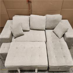 Phoenix Location AS-IS Harper & Bright Designs 104.5 in. Cream Chenille Full Size Sofa Bed, L Shaped Modern Sectional Sofa with Storage Chaise and 1 Stool