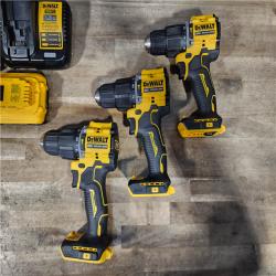 HOUSTON LOCATION - AS-IS (APPEARS LIKE NEW) (3) DeWalt ATOMIC 20-Volt Lithium-Ion Cordless 1/2 in. Compact Hammer Drill with 3.0Ah Battery  Charger and Bag
