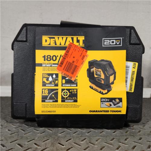 Houston location- AS-IS DEWALT 20V MAX Lithium-Ion Cross Line Laser Level Kit with 2.0Ah Battery, Charger and Case