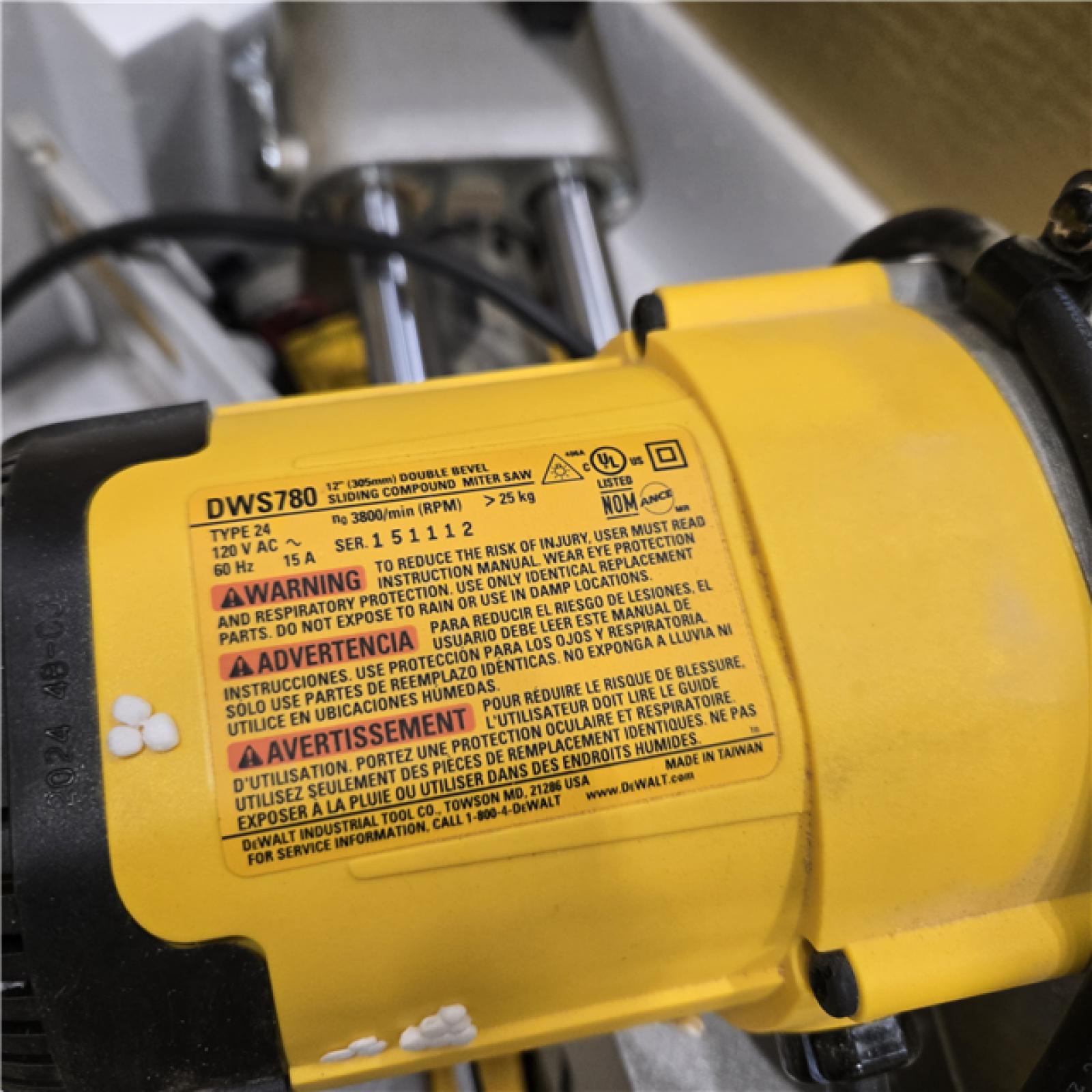 AS-IS DEWALT 15 Amp Corded 12 in. Double Bevel Sliding Compound Miter Saw with XPS Technology, Blade Wrench and Material Clamp