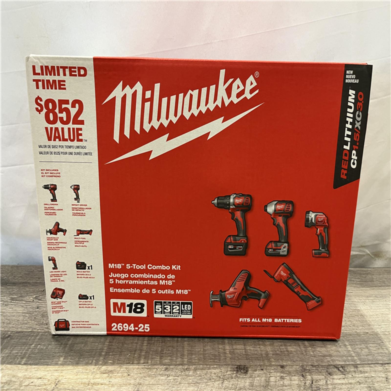 NEW - Milwaukee 18V Lithium-Ion Cordless (5-Tool) Combo Kit