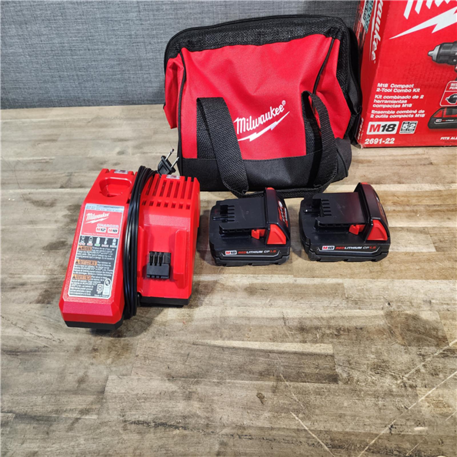 HOUSTON LOCATION - AS-IS Milwaukee 18V Cordless Brushed 2-Tool Drill/Driver and Impact Driver Kit