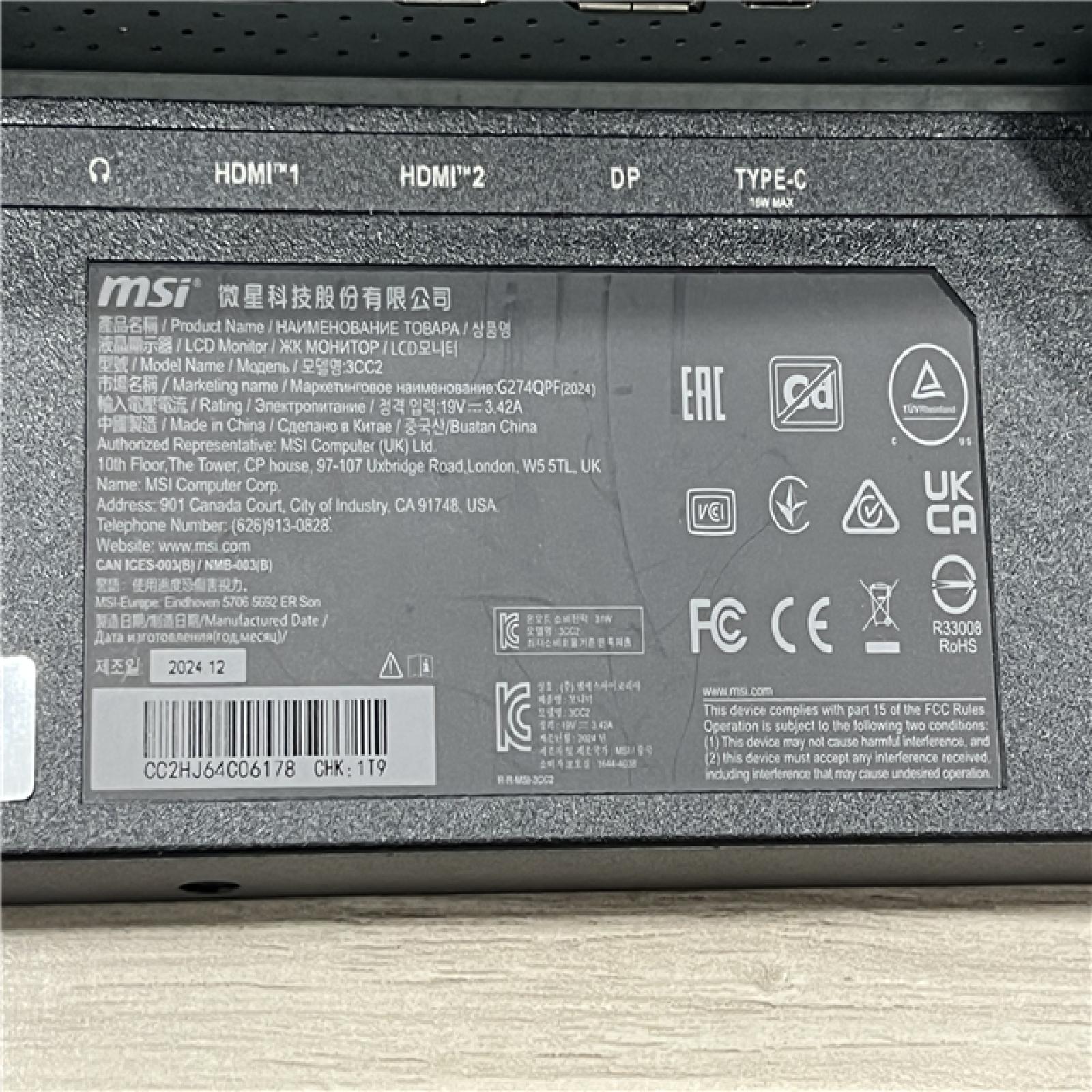AS-IS MSI G274QPF-QD  27 Gaming Monitor  2560 x 1440