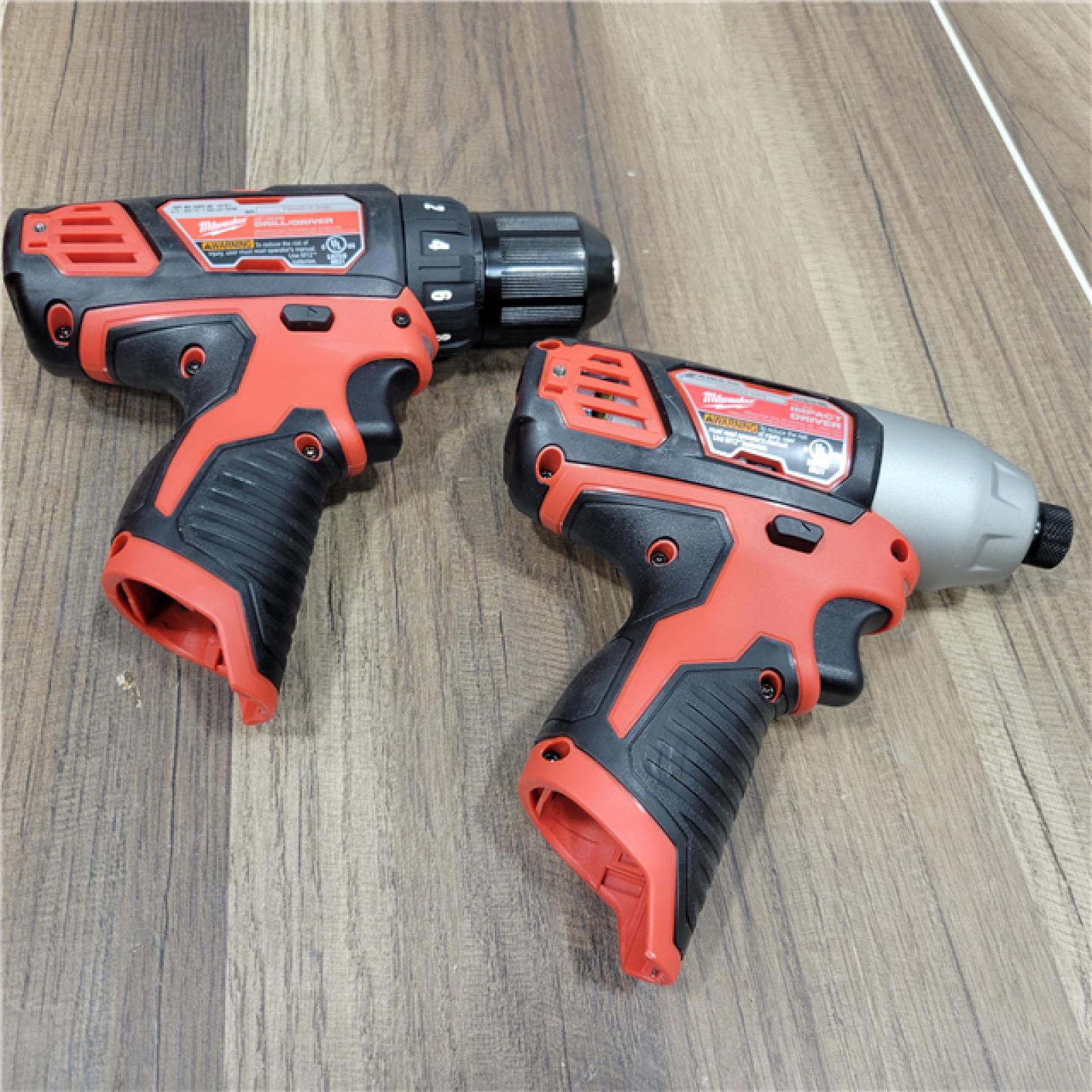 AS-IS  Milwaukee M12 12V Lithium-Ion Cordless Drill Driver/Impact Driver Combo Kit with Two 1.5Ah Batteries, Charger and Bag (2-Tool)