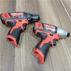 AS-IS  Milwaukee M12 12V Lithium-Ion Cordless Drill Driver/Impact Driver Combo Kit with Two 1.5Ah Batteries, Charger and Bag (2-Tool)