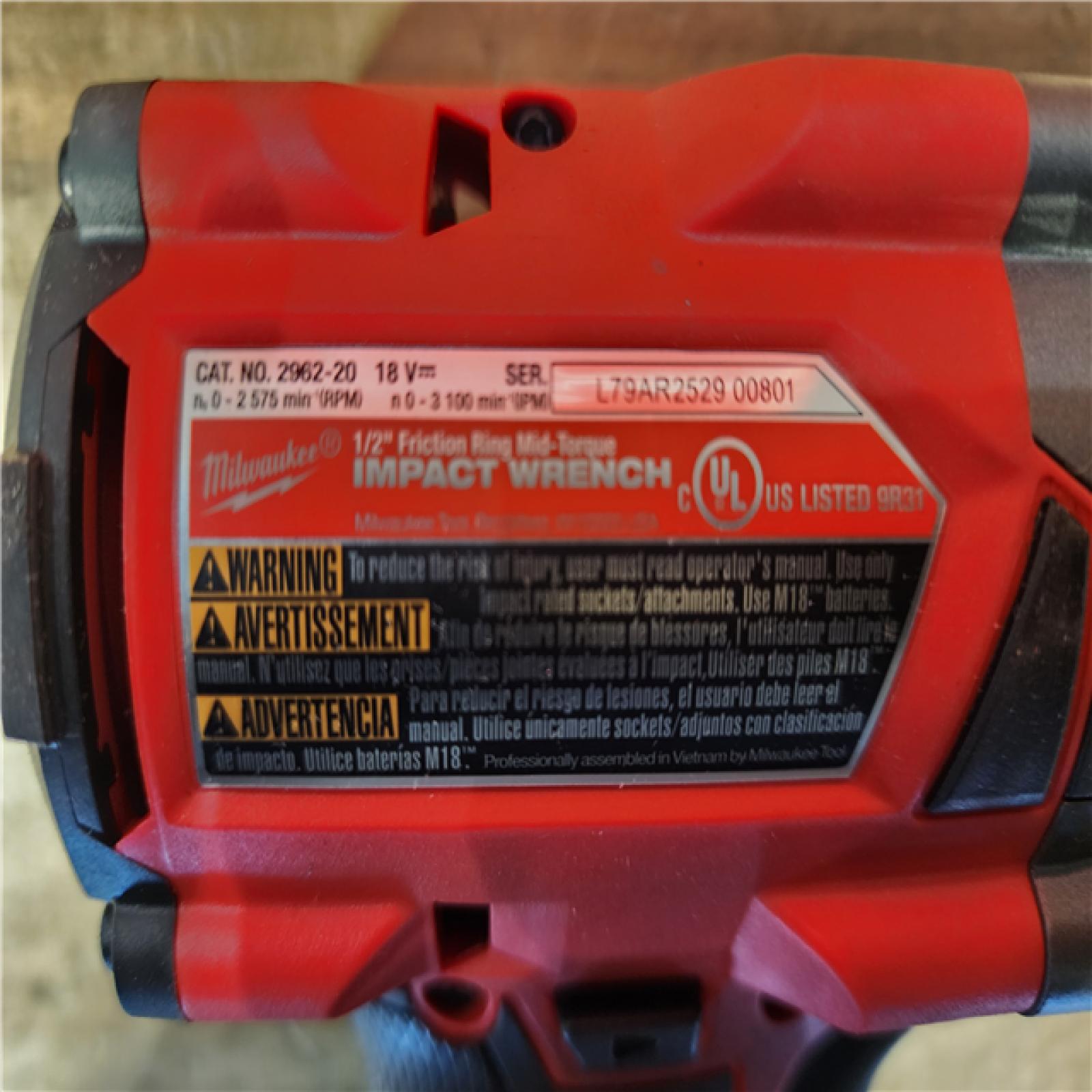 HOUSTON LOCATION - AS-IS Milwaukee M18 18V Fuel 1/2 Mid-Torque Impact Wrench Cordless Lithium-Ion Brushless with Friction Ring 2962-20