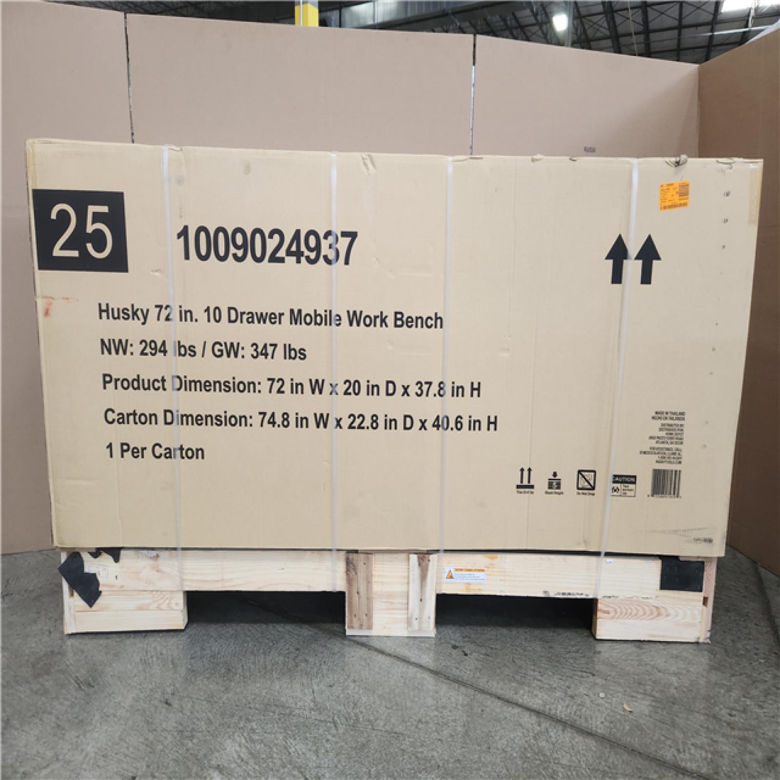 Phoenix NEW Husky Standard Duty 72 in. W x 20 in. D 10-Drawer Gloss Black Mobile Workbench Cabinet with Solid Wood Top (SEALED)