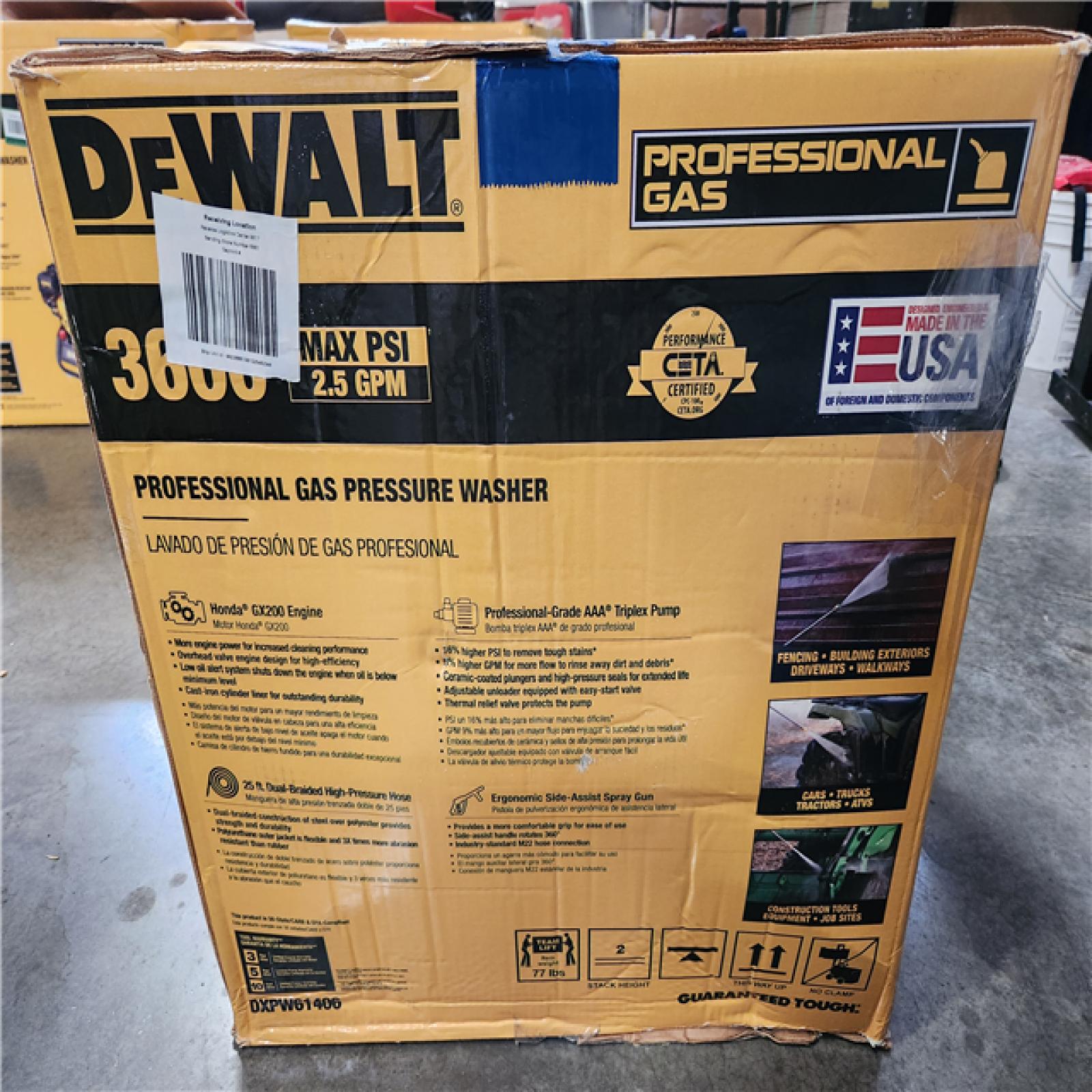 Phoenix AS-IS DEWALT 3600 PSI 2.5 GPM Cold Water Gas Professional Pressure Washer with HONDA GX200 Engine