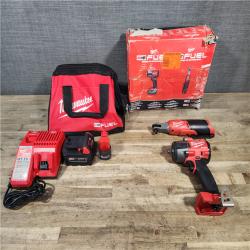 HOUSTON LOCATION - AS-IS Milwaukee FUEL 18V Cordless Mid Torque 1/2 in. Impact Wrench w/ M12 FUEL 3/8 in. Ratchet & Battery/Charger Combo Kit