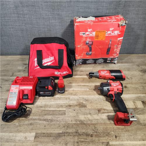 HOUSTON LOCATION - AS-IS Milwaukee FUEL 18V Cordless Mid Torque 1/2 in. Impact Wrench w/ M12 FUEL 3/8 in. Ratchet & Battery/Charger Combo Kit