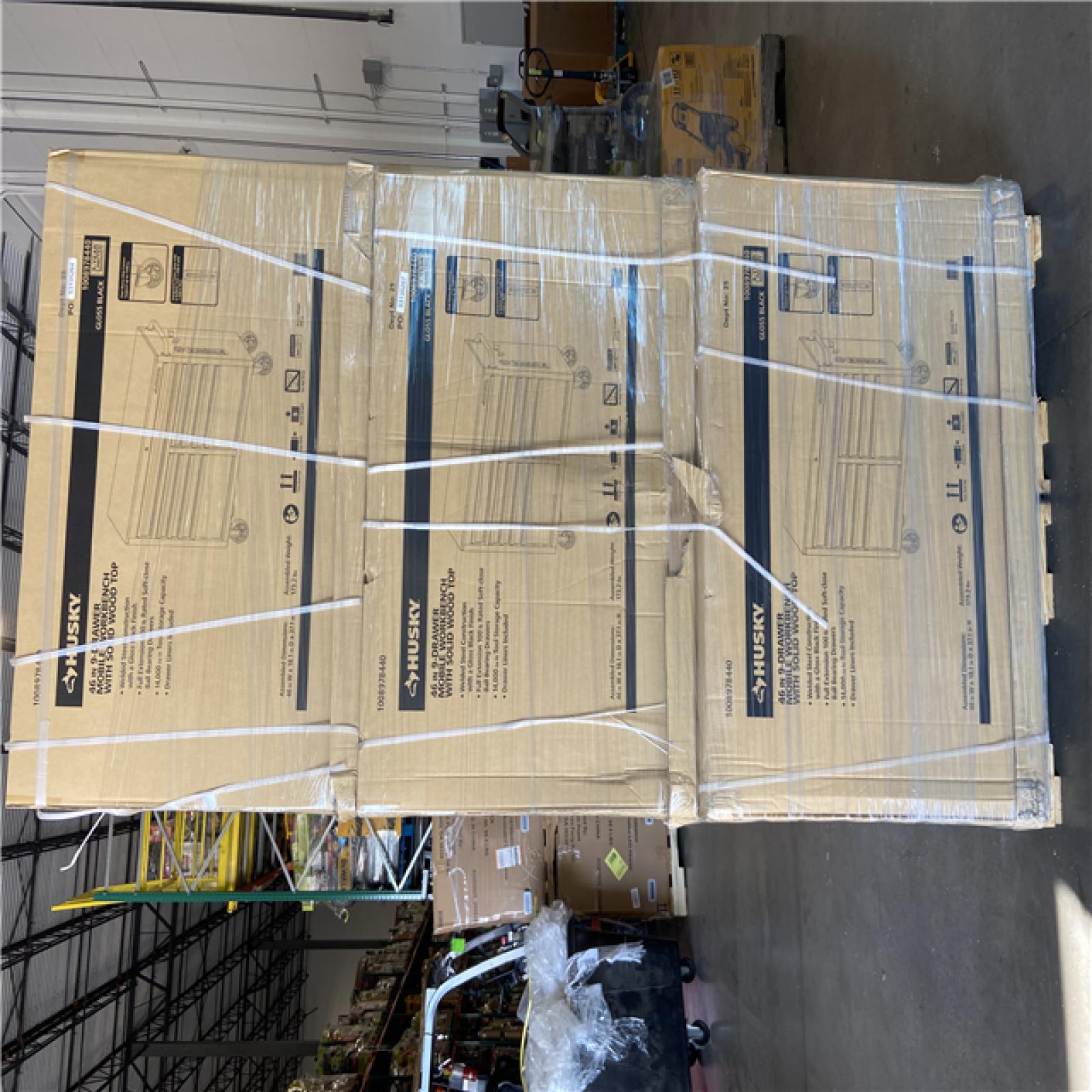 DALLAS LOCATION - Husky Tool Storage 46 in. W x 18 in. D 9-Drawer Mobile Workbench Cabinet in Gloss Black (6 UNITS)