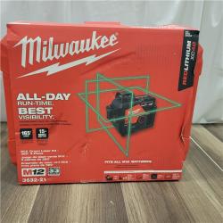 AS-IS  Milwaukee-3632-21 M12 Green Beam Laser 360Â° 3-Plane Kit